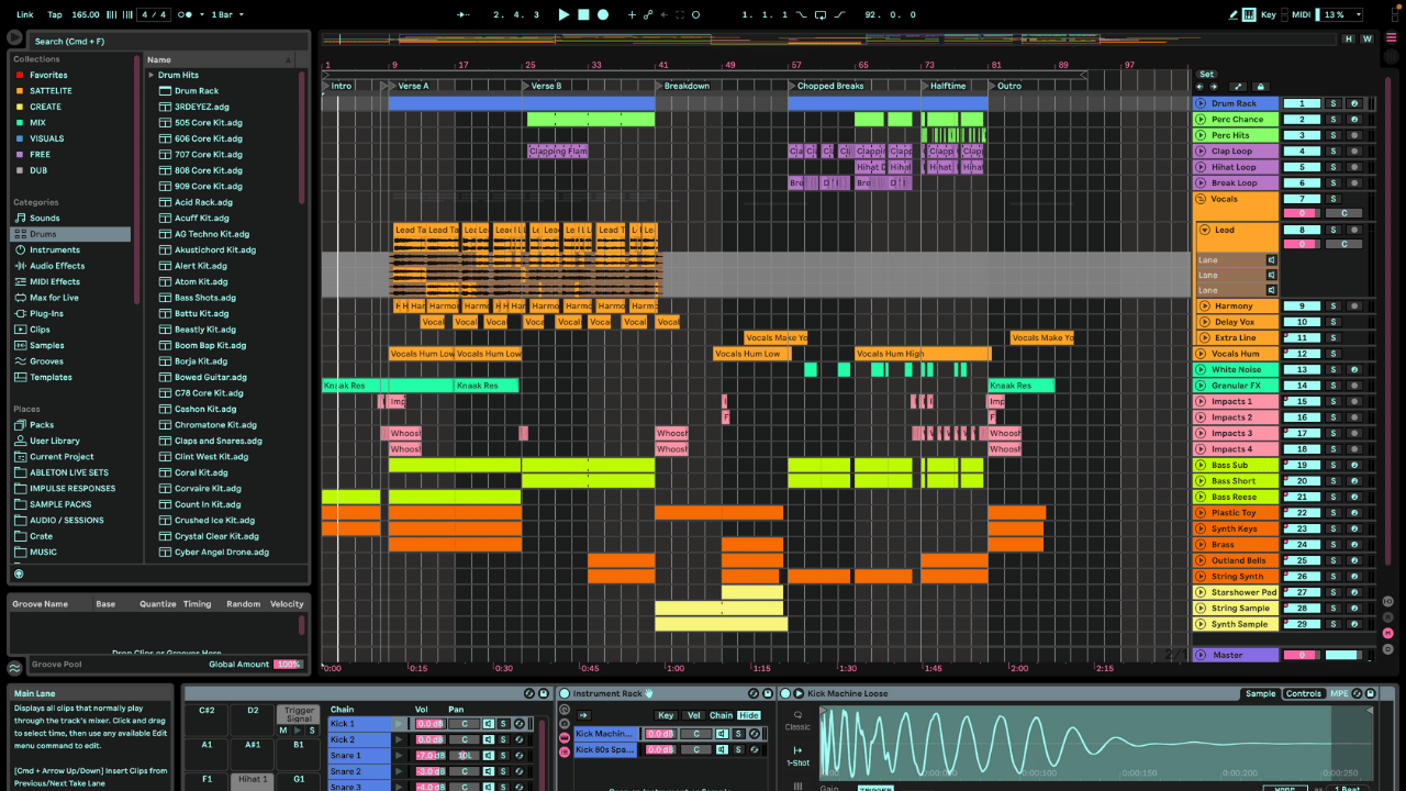 An Ableton Live user listens to the demo song for inspiration