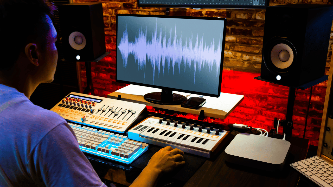 A musician creating songs using a DAW and keyboard