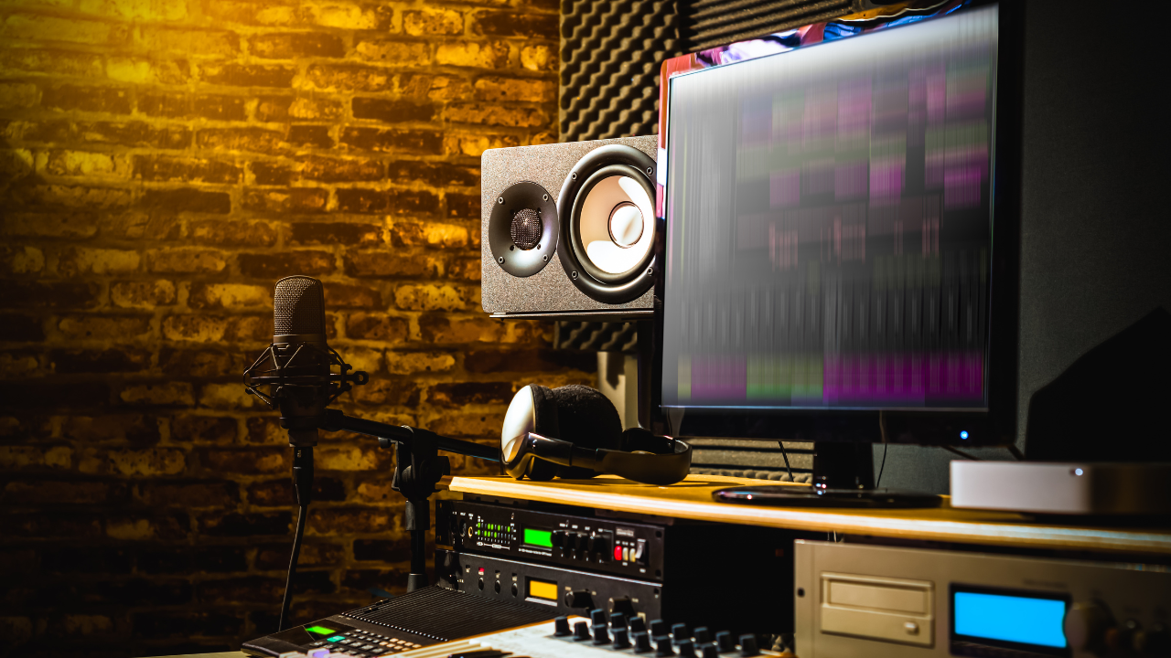 A budget home studio with a DAW, audio interface and headphones